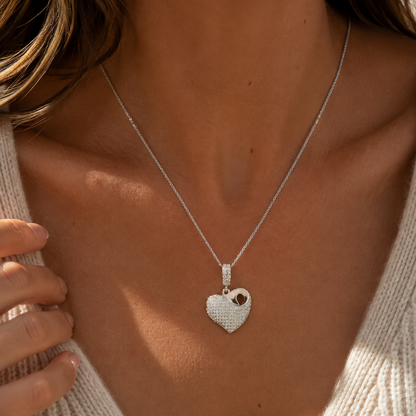 Collier cœur en argent 925 rhodié pavé de zircons blancs – Collier femme élégant et romantique