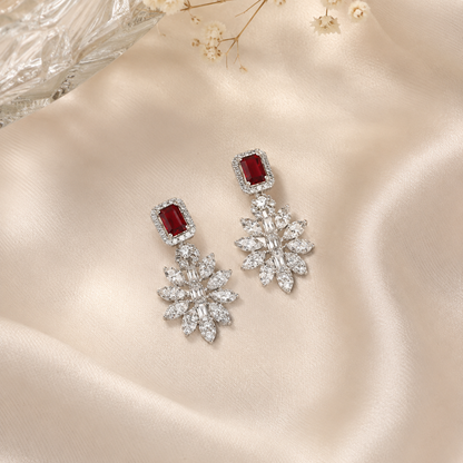 Boucles d’oreilles pierre rouge en argent 925 rhodié & zircons blancs