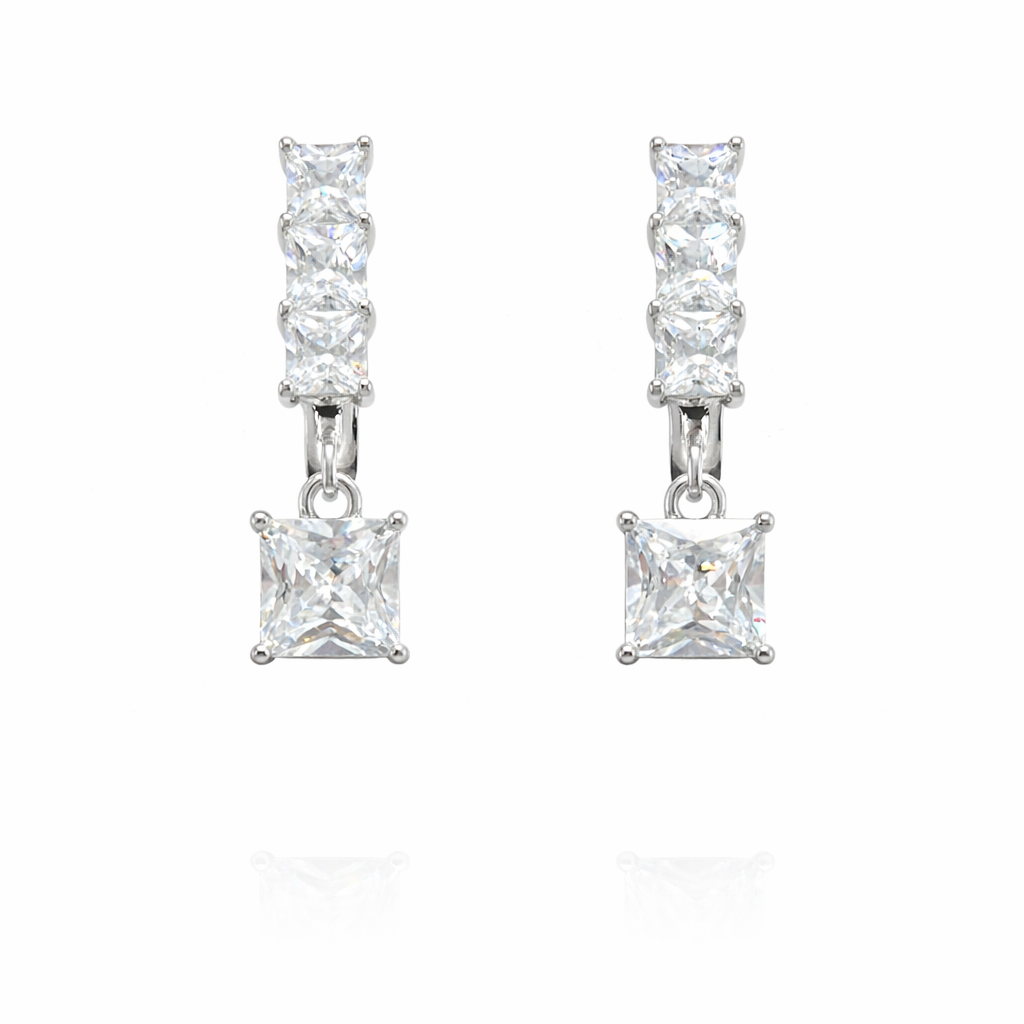 Boucles d’oreilles pendantes carrées en argent 925 rhodié – Zircon brillant femme