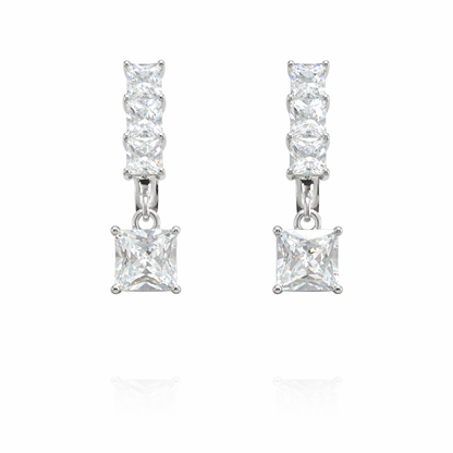 Boucles d’oreilles pendantes carrées en argent 925 rhodié – Zircon brillant femme