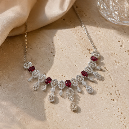 Collier pierres rouges en argent 925 rhodié & zircons blancs