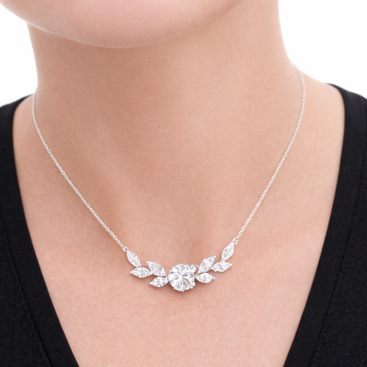 Collier zirconiums feuillage en argent 925 rhodié – Élégance lumineuse