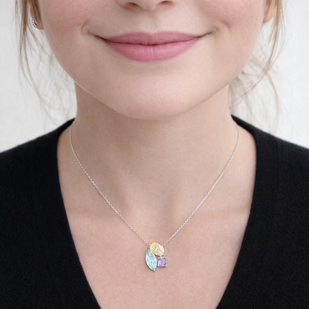 Collier multicolore pierres éclatantes – Argent 925 rhodié