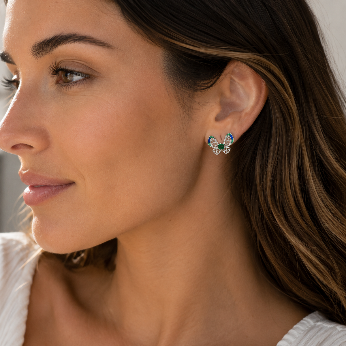 Boucles d’oreilles papillon pierres vertes et bleues – Argent 925 rhodié