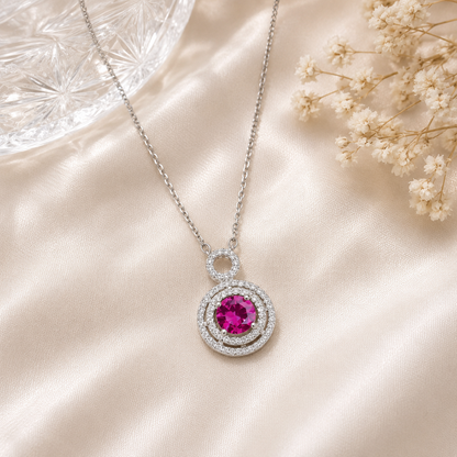 Collier cercle serti pierre rouge – Argent 925 rhodié