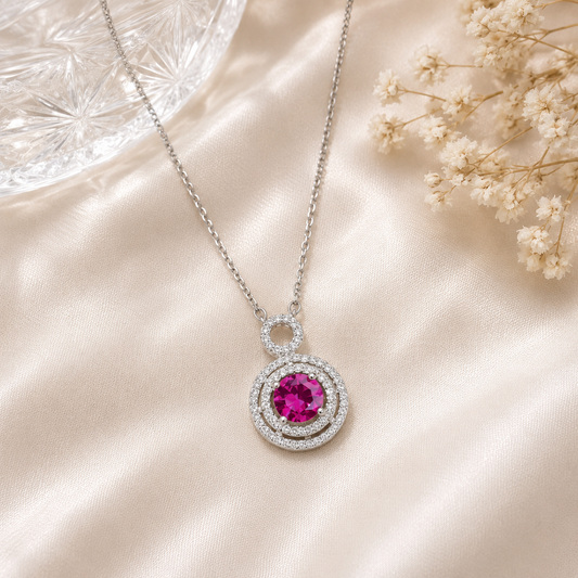 Collier cercle serti pierre rouge – Argent 925 rhodié