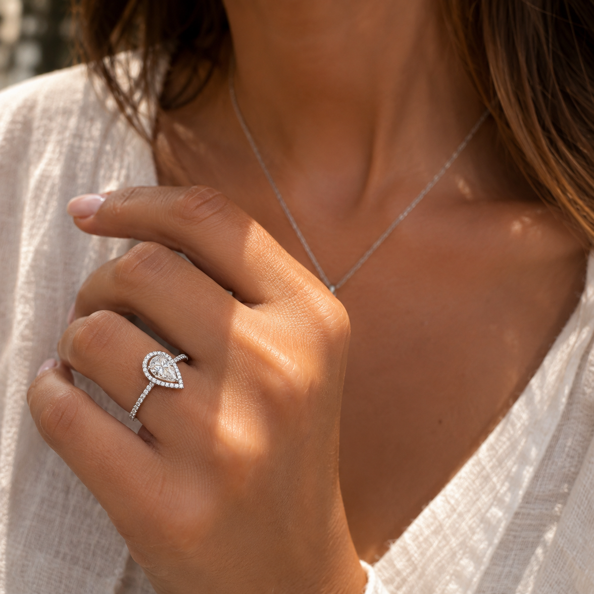 Bague poire pavée zirconiums en argent 925 rhodié – Élégance précieuse