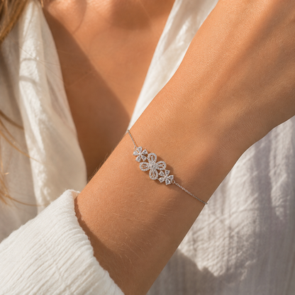 Bracelet fleur pavée en argent 925 rhodié – Élégance délicate