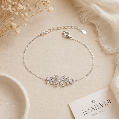 Bracelet fleur pavée en argent 925 rhodié – Élégance délicate