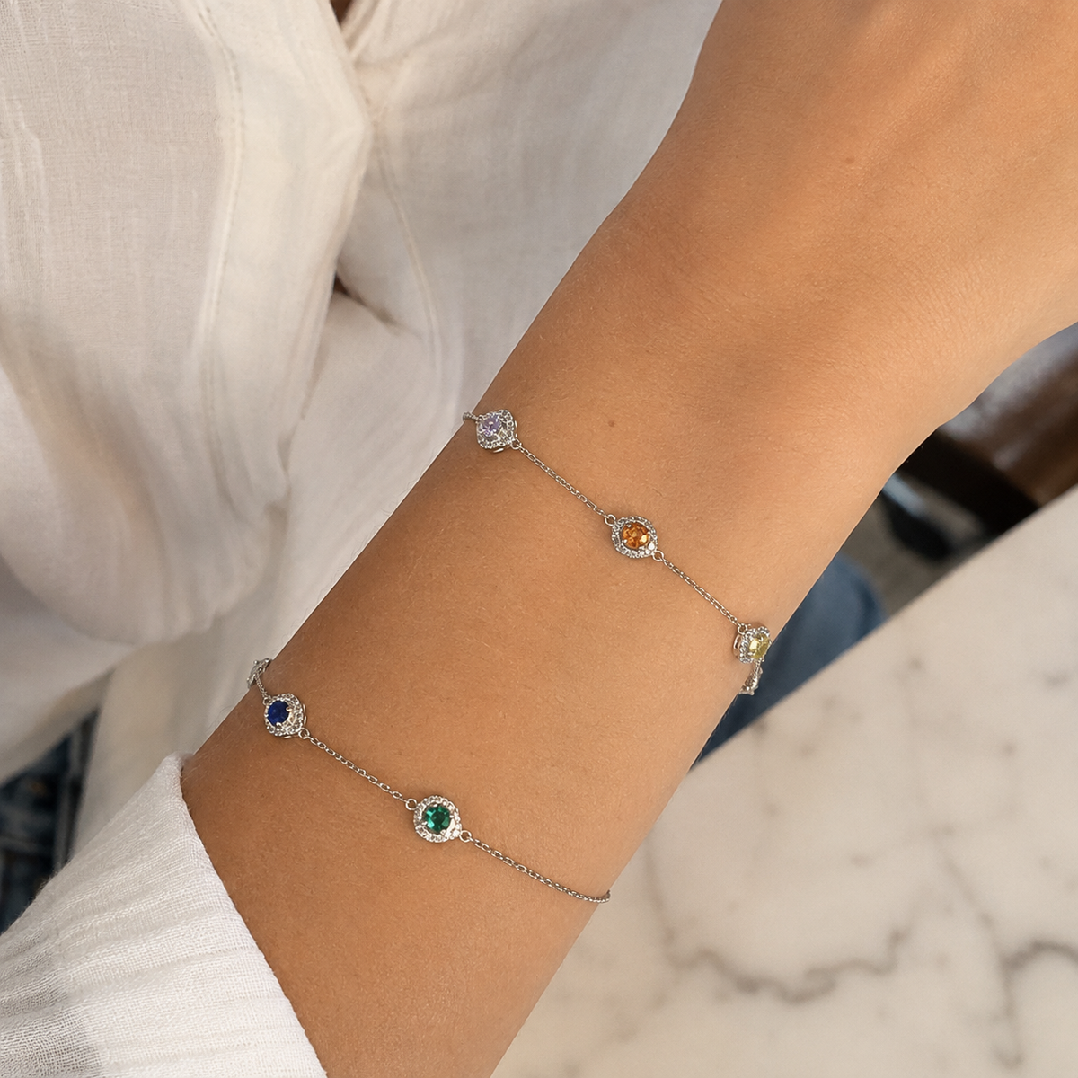 Bracelet 5 pierres colorées en argent 925 rhodié – Élégance lumineuse