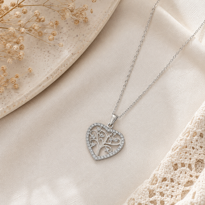 Pendentif Arbre de Vie Cœur en Argent 925 Rhodié – Amour, Protection & Éclat