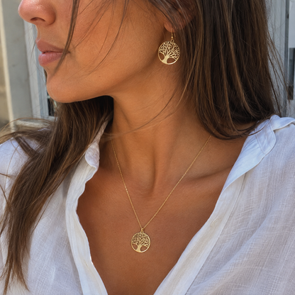 Boucles d’Oreilles Arbre de Vie Plaqué Or – Grand Modèle Argent Scintillant – Élégance & Symbolique