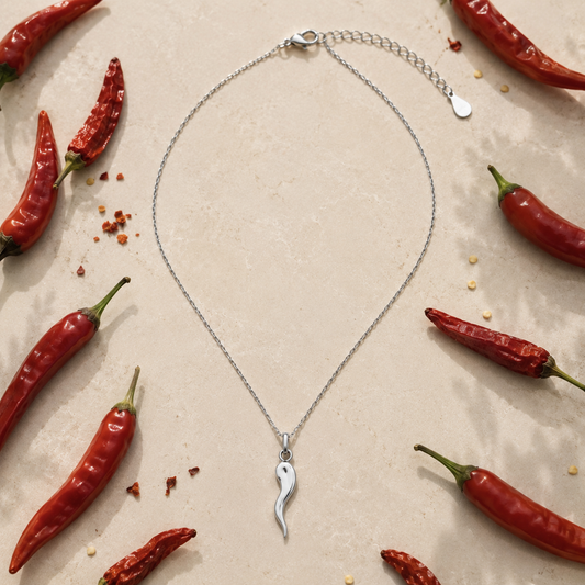 Pendentif Corne Italienne en Argent 925 Rhodié – Porte-Bonheur Élégant et Intemporel