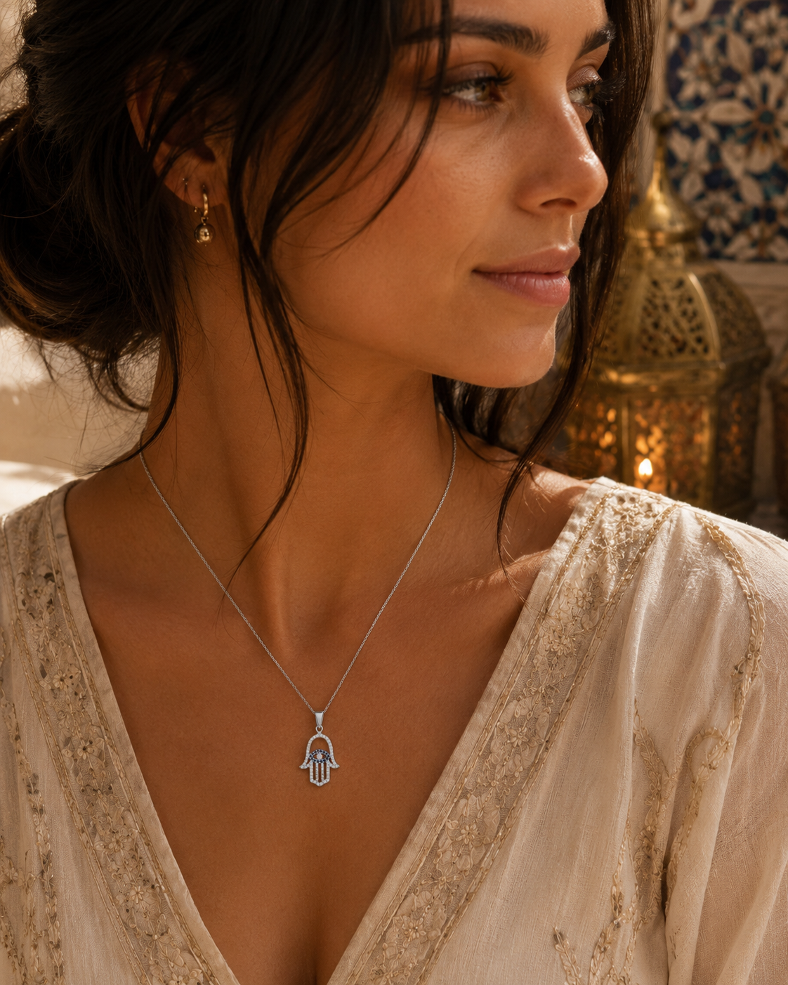 Pendentif Main de Fatma en Argent 925 Rhodié et Zircons Noirs – Bijou Protecteur Élégant et Intemporel