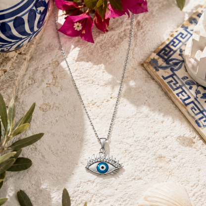 Pendentif Œil Protecteur en Argent 925 Rhodié et Zirconium – Bijou Porte-Bonheur Élégant