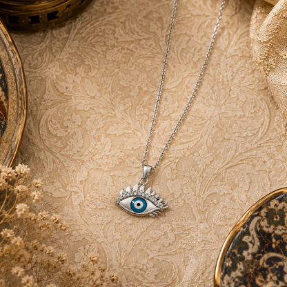 Pendentif Œil Protecteur en Argent 925 Rhodié et Zirconium – Bijou Porte-Bonheur Élégant