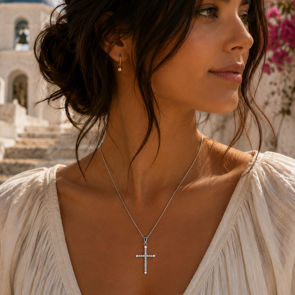 Pendentif Croix en Argent 925 Rhodié Sertie de Zirconium – Bijou Élégant et Symbolique