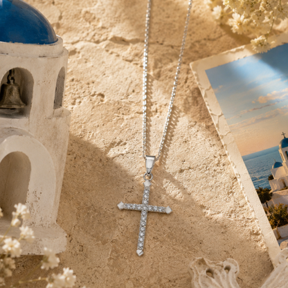 Pendentif Croix en Argent 925 Rhodié Sertie de Zirconium – Bijou Élégant et Symbolique