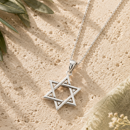 Pendentif Étoile de David ajourée en Argent 925 Rhodié – Bijou Judaïque Élégant