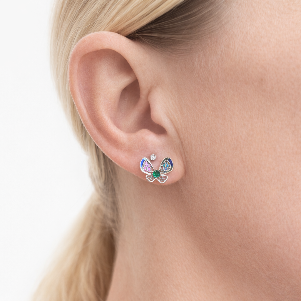 Boucles d’oreilles papillon pierres vertes et bleues – Argent 925 rhodié