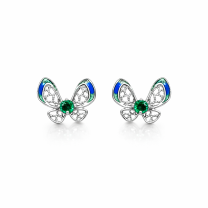 Boucles d’oreilles papillon pierres vertes et bleues – Argent 925 rhodié
