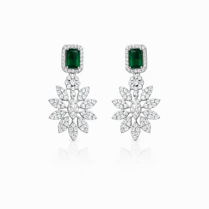 Boucles d’oreilles pendantes argent 925 rhodié pierre verte – Style floral éclatant