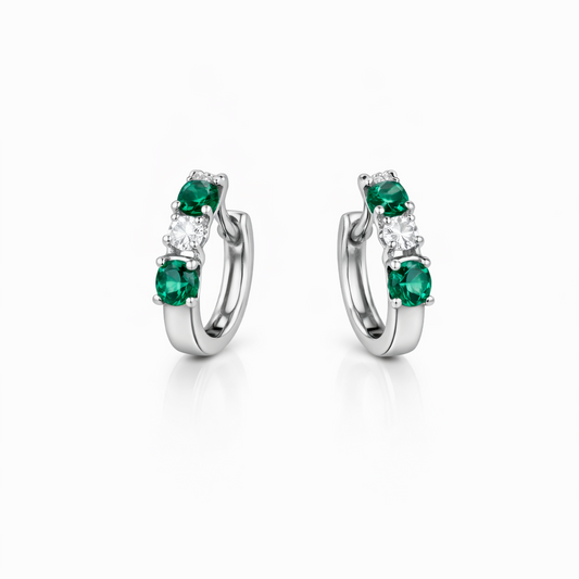 Boucles d’oreilles créoles argent 925 rhodié pierres vertes – Élégance raffinée et éclat émeraude