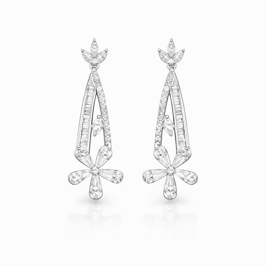 Boucles d’oreilles pendantes argent 925 rhodié pierres blanches – Élégance couture & éclat lumineux