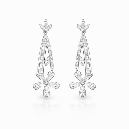 Boucles d’oreilles pendantes argent 925 rhodié pierres blanches – Élégance couture & éclat lumineux