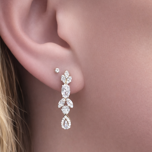 Boucles d’oreilles pendantes argent 925 rhodié pierres blanches – Élégance lumineuse & style joaillerie