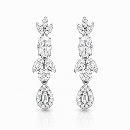 Boucles d’oreilles pendantes argent 925 rhodié pierres blanches – Élégance lumineuse & style joaillerie