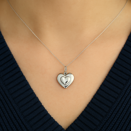 Pendentif cœur bombé en argent 925 rhodié – Douceur brillante et design intemporel