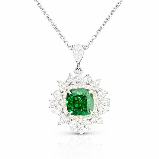 Collier pendentif carré argent 925 rhodié pierre verte – Halo joaillerie luxe éclat diamant