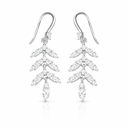 Boucles d’oreilles pendantes Feuilles en argent 925 rhodié & zircons blancs