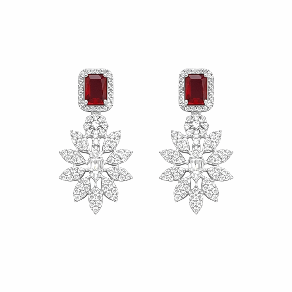 Boucles d’oreilles pierre rouge en argent 925 rhodié & zircons blancs