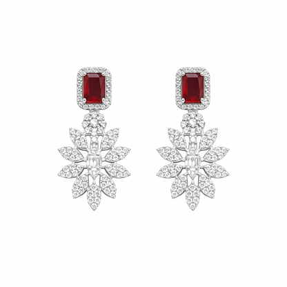 Boucles d’oreilles pierre rouge en argent 925 rhodié & zircons blancs
