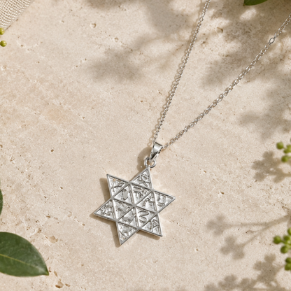 Pendentif Étoile de David en Argent 925 Rhodié – Symboles des Douze Tribus d’Israël