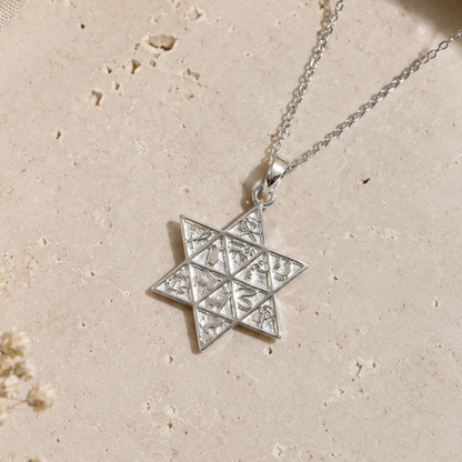 Pendentif Étoile de David en Argent 925 Rhodié – Symboles des Douze Tribus d’Israël