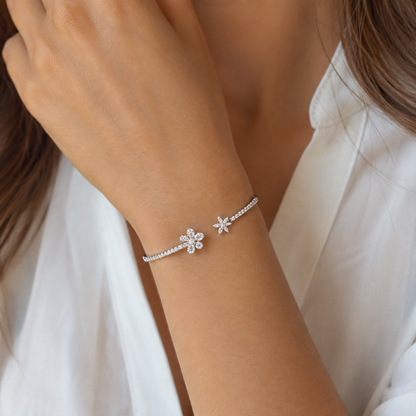 Bracelet argent 925 rhodié fleurs zirconium – Bijou raffiné et élégant