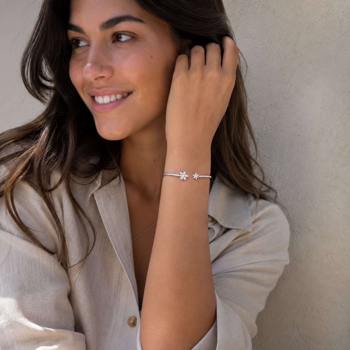 Bracelet argent 925 rhodié fleurs zirconium – Bijou raffiné et élégant