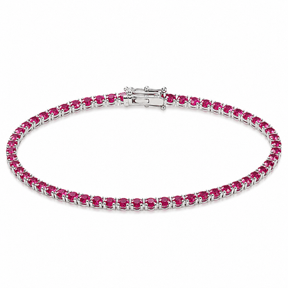 Bracelet tennis argent 925 rhodié – Zirconiums rouge rubis 3 mm