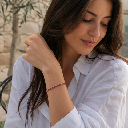 Bracelet tennis argent 925 rhodié – Zirconiums rouge rubis 3 mm