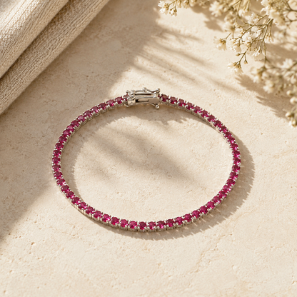 Bracelet tennis argent 925 rhodié – Zirconiums rouge rubis 3 mm