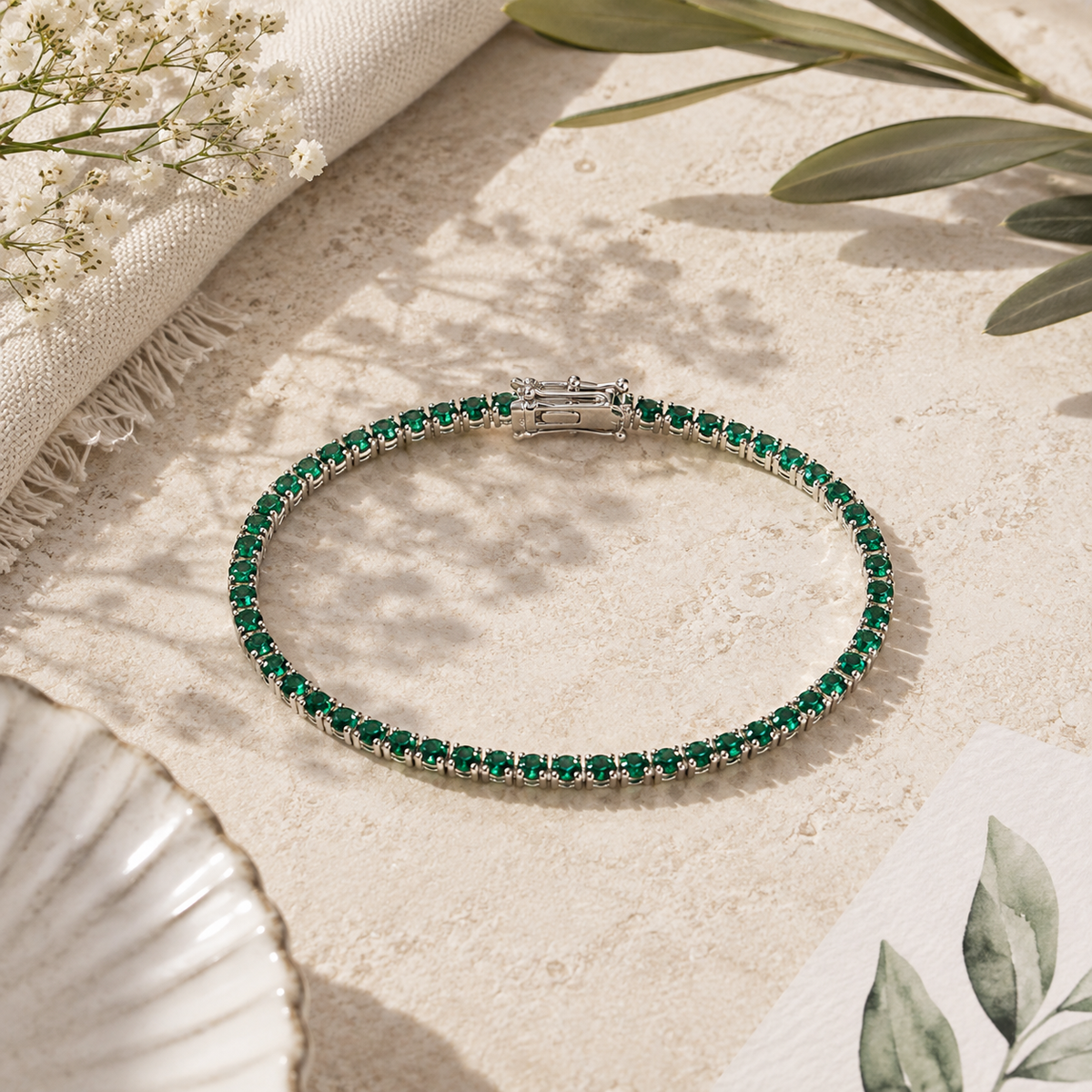 Bracelet tennis argent 925 rhodié – Zirconiums vert émeraude 3 mm