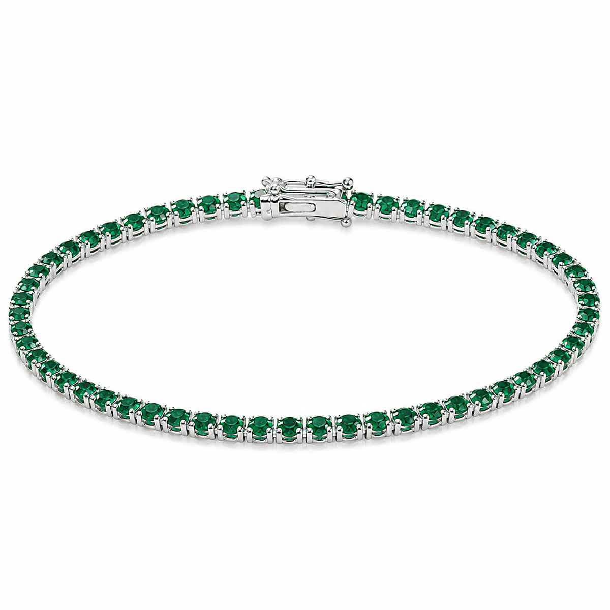 Bracelet tennis argent 925 rhodié – Zirconiums vert émeraude 3 mm
