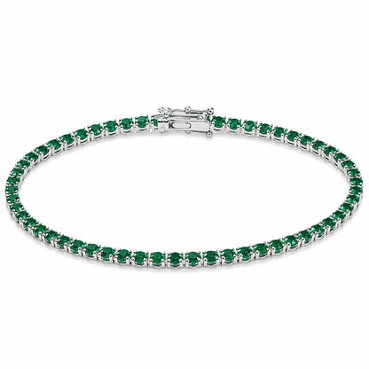 Bracelet tennis argent 925 rhodié – Zirconiums vert émeraude 3 mm