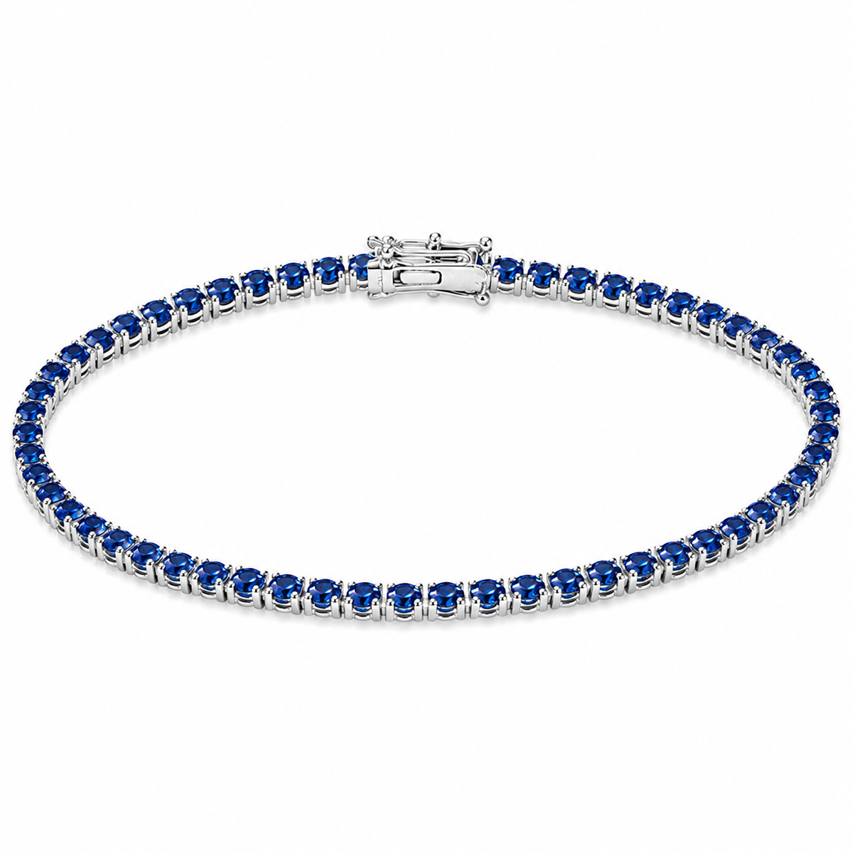 Bracelet tennis argent 925 rhodié – Zirconiums bleu saphir 3 mm