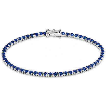 Bracelet tennis argent 925 rhodié – Zirconiums bleu saphir 3 mm