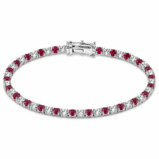 Bracelet tennis en argent 925 rhodié et zirconiums rouges – Élégance éclatante