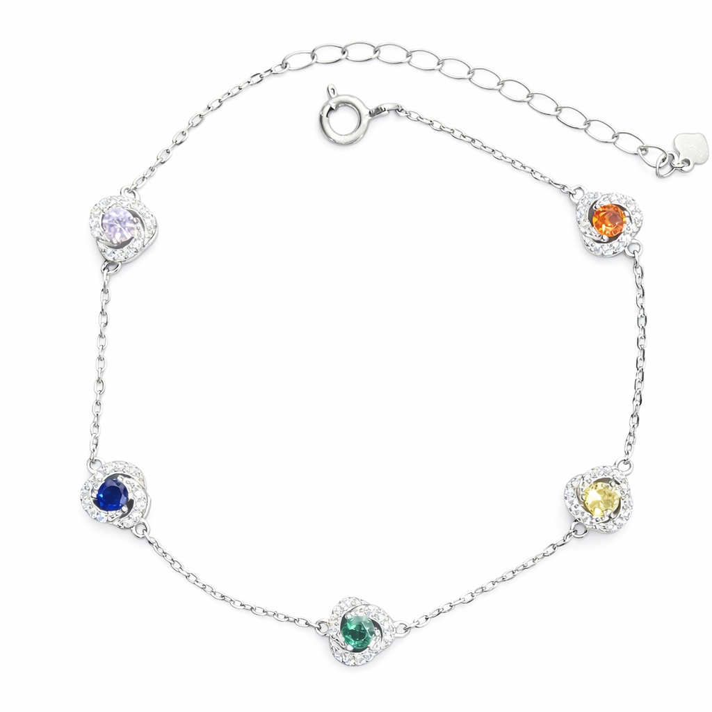 Bracelet 5 pierres colorées en argent 925 rhodié – Élégance lumineuse